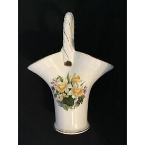 Baum Bros Spring Time Porcelain Vase White Yellow Tulips